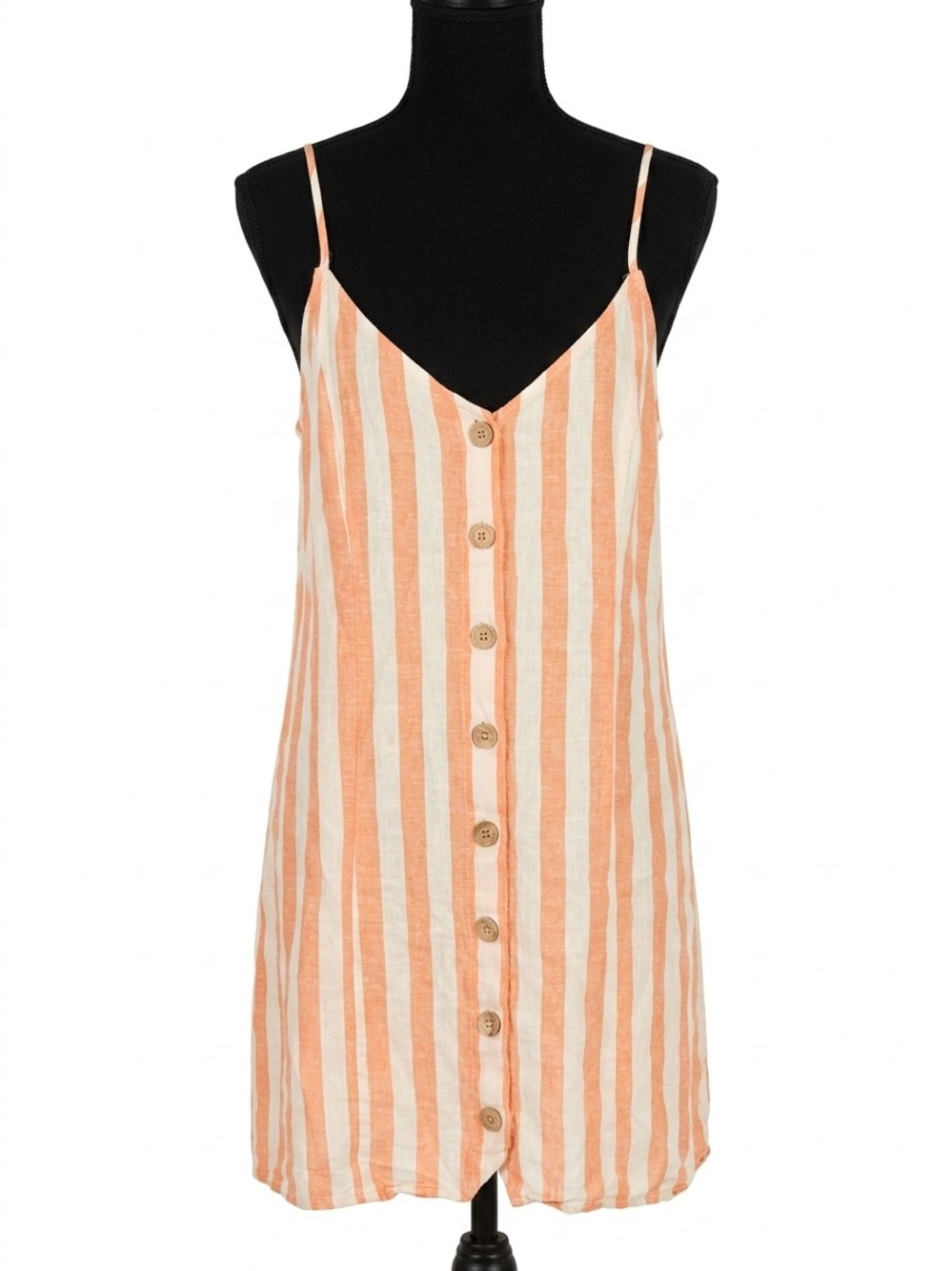 Show Me Your MuMu Peach & Cream Striped Button-Front Linen Dress or Cover-up
